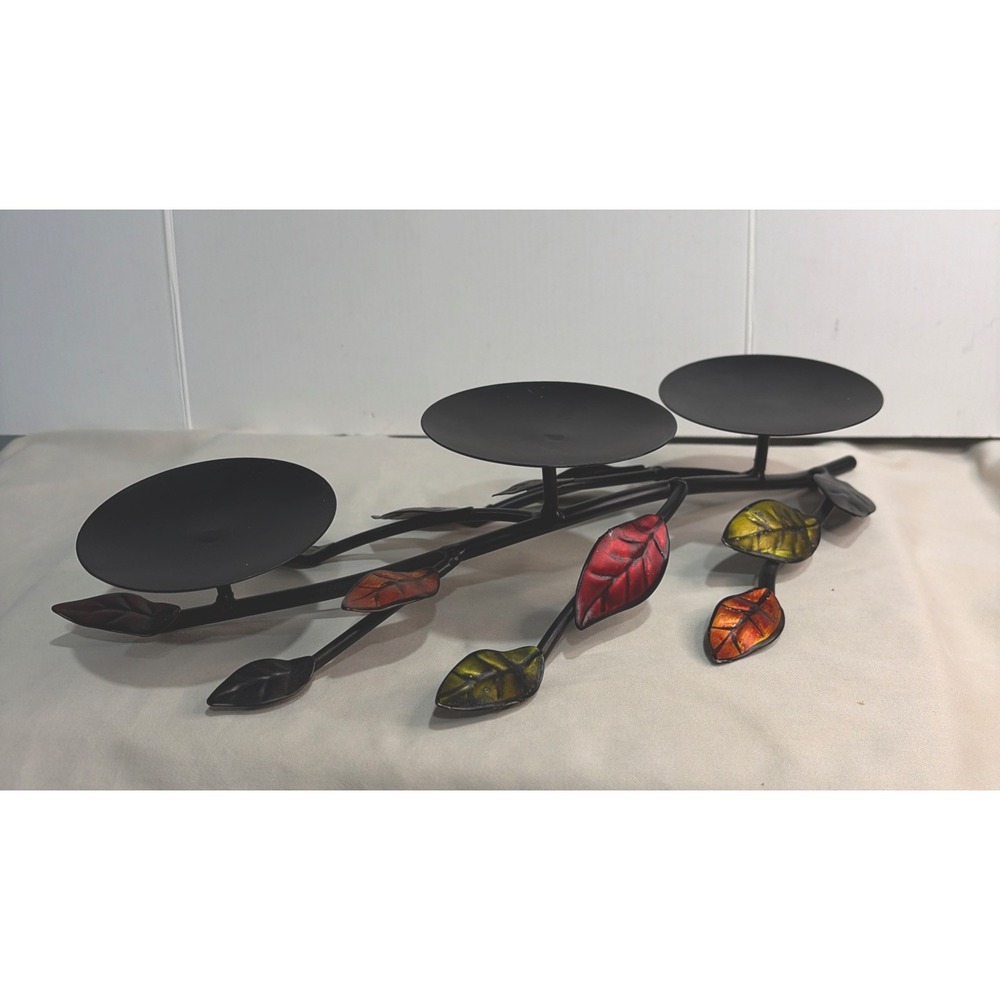 Metal Leaf Branch 3 Candle Holder Fall Autumn Thanksgiving Table Decor PillarTea